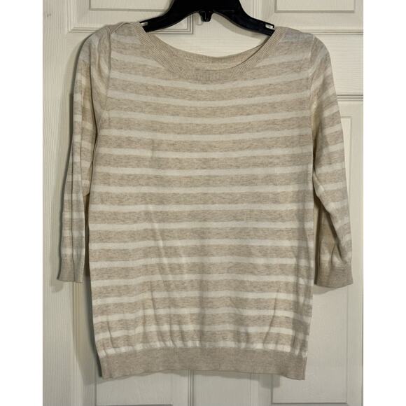 Y2K Women’s Old Navy 3/4 Sleeve Sweater, Beige And White Striped, Medium - Picture 1 of 6